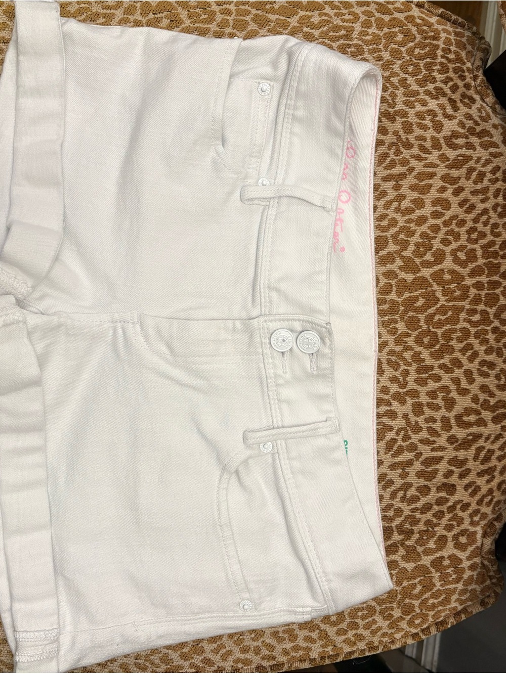 Lilly Pulitzer White Denim Shorts with Pink Interior Script